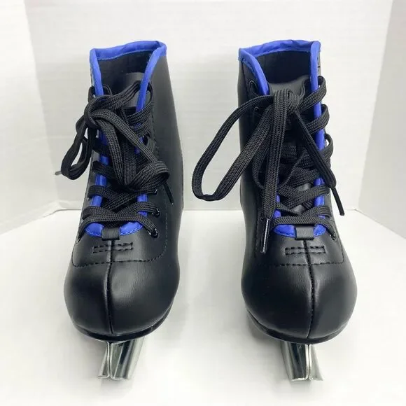 American Athletic Youth Boys Size 8 Chillin Double Runner Ice Skates Black Blue - Picture 3 of 13